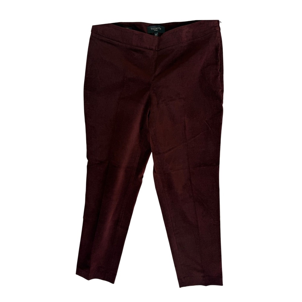 Talbots Womens Curvy Fit Velvet Pants 8P Petite Red Ankle Trousers Holiday Work